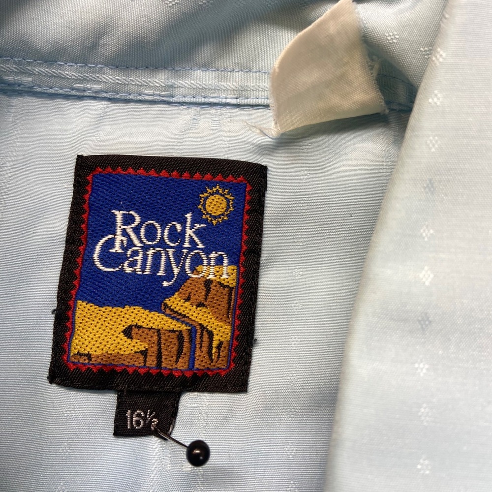 Rock Canyon Western Snap Shirt Mens 16.5 Light Blue Vintage Dobby Stripe Short - Picture 5 of 8